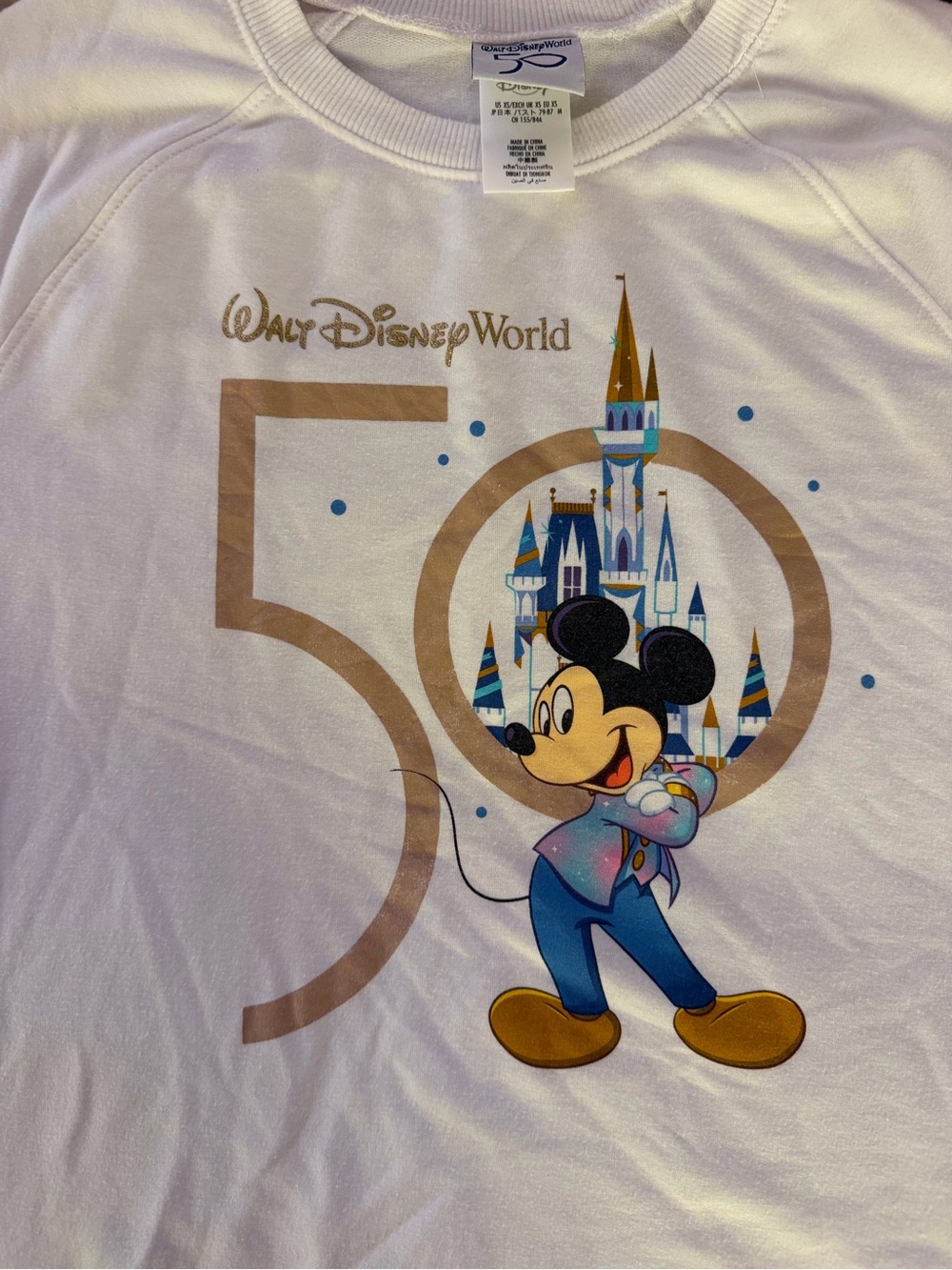 Disney White Women’s Sweatshirt with Gold 50th Mickey & Castle Graphic
